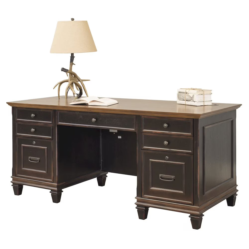 Martin Furniture Hartford White Wood Double Pedestal Desk Executive Desk