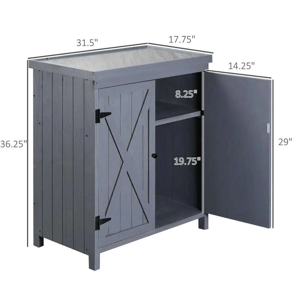 Spaco Garden Storage Cabinet, Outdoor Tool Shed with Galvanized Top and Two Shelves, Yard Tools or Pool Accessories, Gray