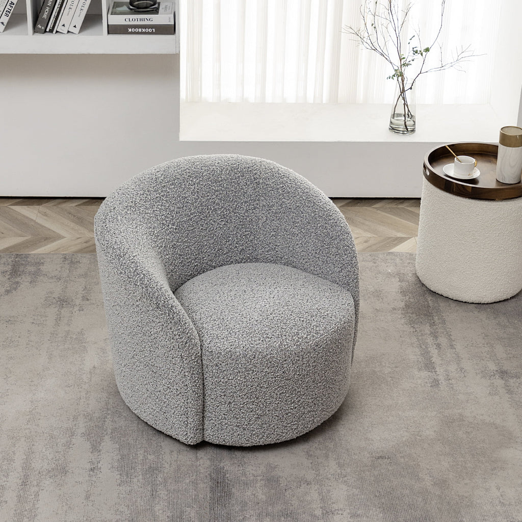 34" W Mid Century Modern Swivel Barrel Chair, Round Upholstered Boucle Swivel Accent Chairs, No Assembly Sofa Chair for Living Room Bedroom Reading Apartment Lounge Nursery(Cream)