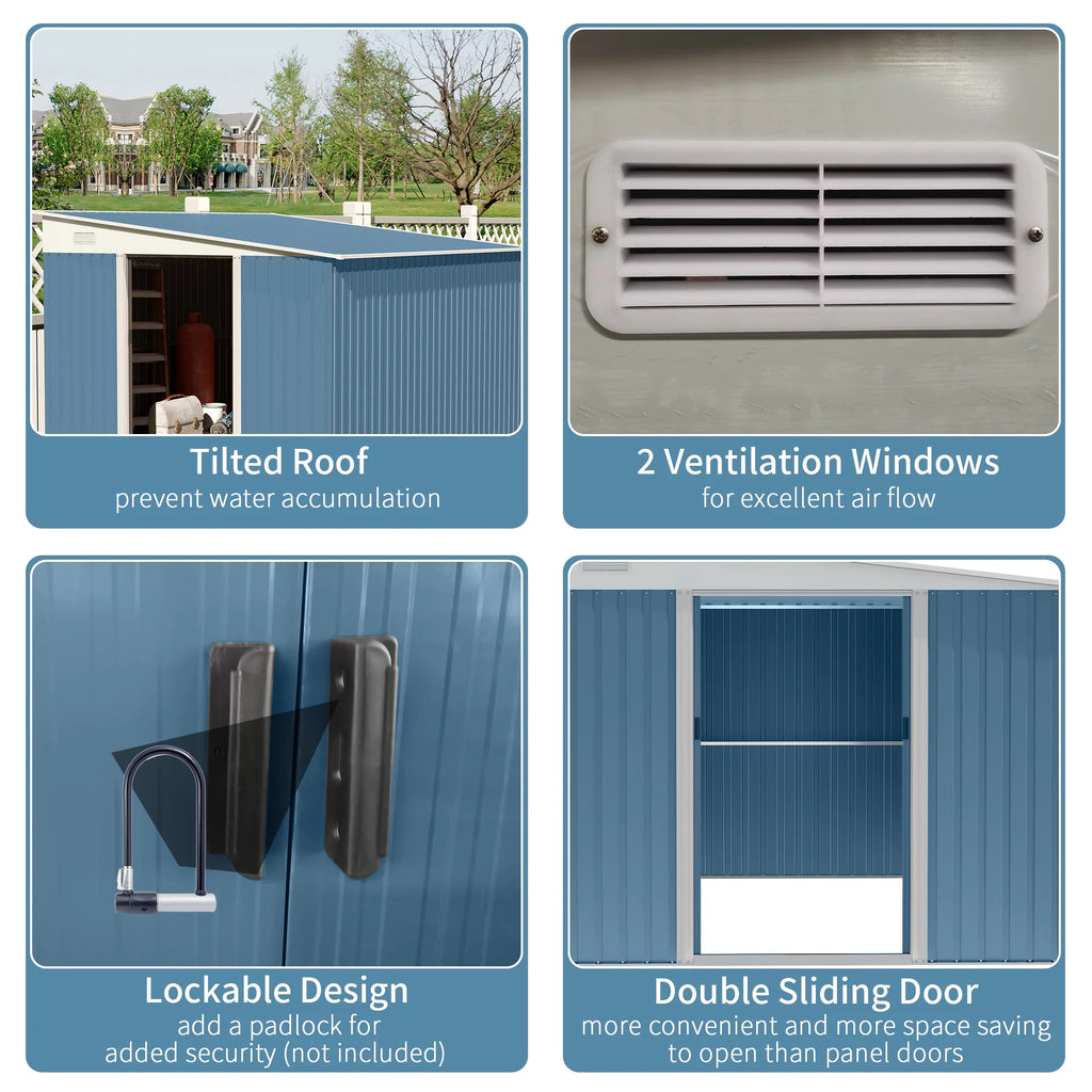 Outsunny Metal Outdoor Storage Shed with Lockable Doors, 3.3' x 3.4', Brown