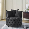 Swivel Barrel Chair, Modern Velvet Upholstered Lounge Chair with Button Tufted Design and Movable Wheels, Round Club Chair with 3 Pillows for Bedroom, Living Room, Lounge, Hotel. Black.