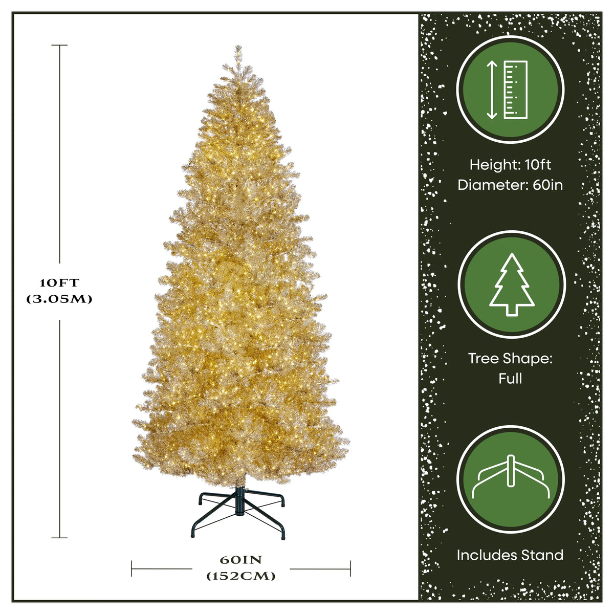 National Tree Company Pre-Lit Artificial Christmas Tree, Platinum, Tinsel, 1250 Warm White LED Rice Lights, Includes Stand, 7.5 Feet