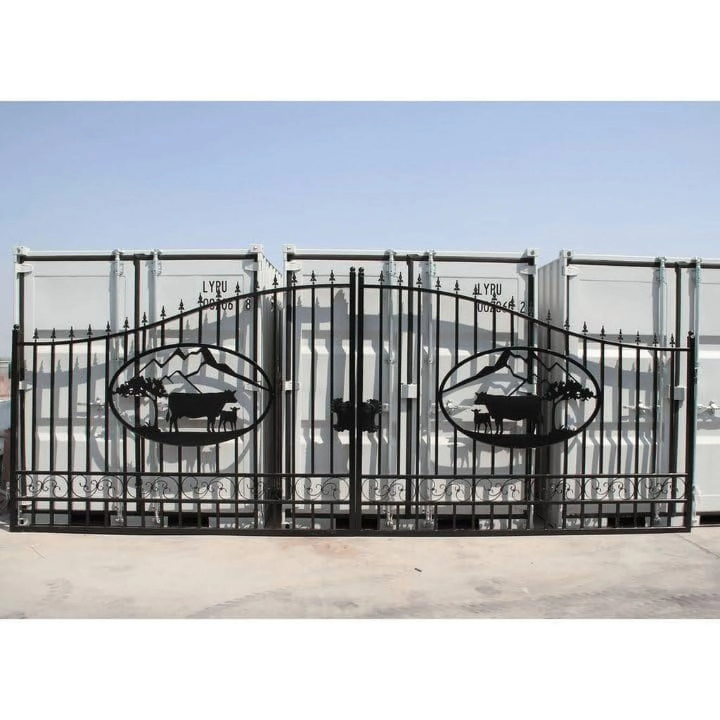 Outdoor Dual Swing Wrought Iron Gate for Driveway, Security Gate, Outdoor Fence Gate, Vienna Style for Yard, Backyard Patio 20'Star
