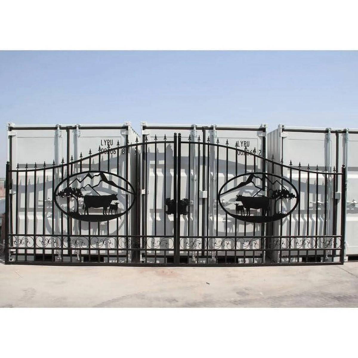 Outdoor Dual Swing Wrought Iron Gate for Driveway, Security Gate, Outdoor Fence Gate, Vienna Style for Yard, Backyard Patio 20'Star