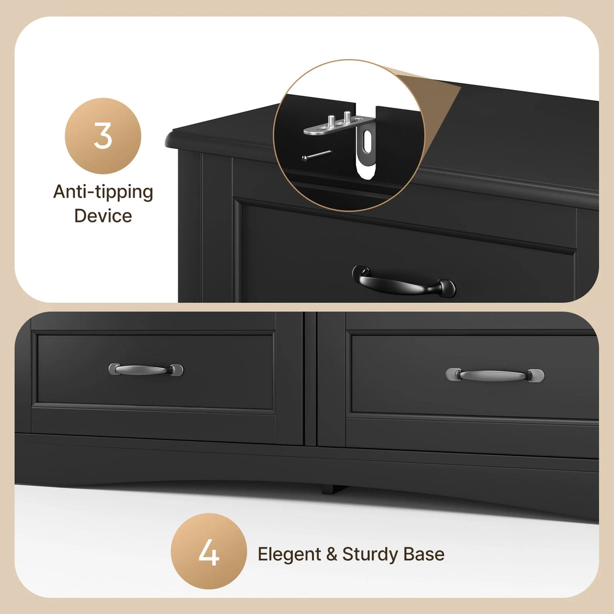 Lofka 3 Piece Nightstands and Dressers Sets , 6 Drawer Dresser & 4 Drawers Nightstand set of 2,Modern Engineered Wood ,White