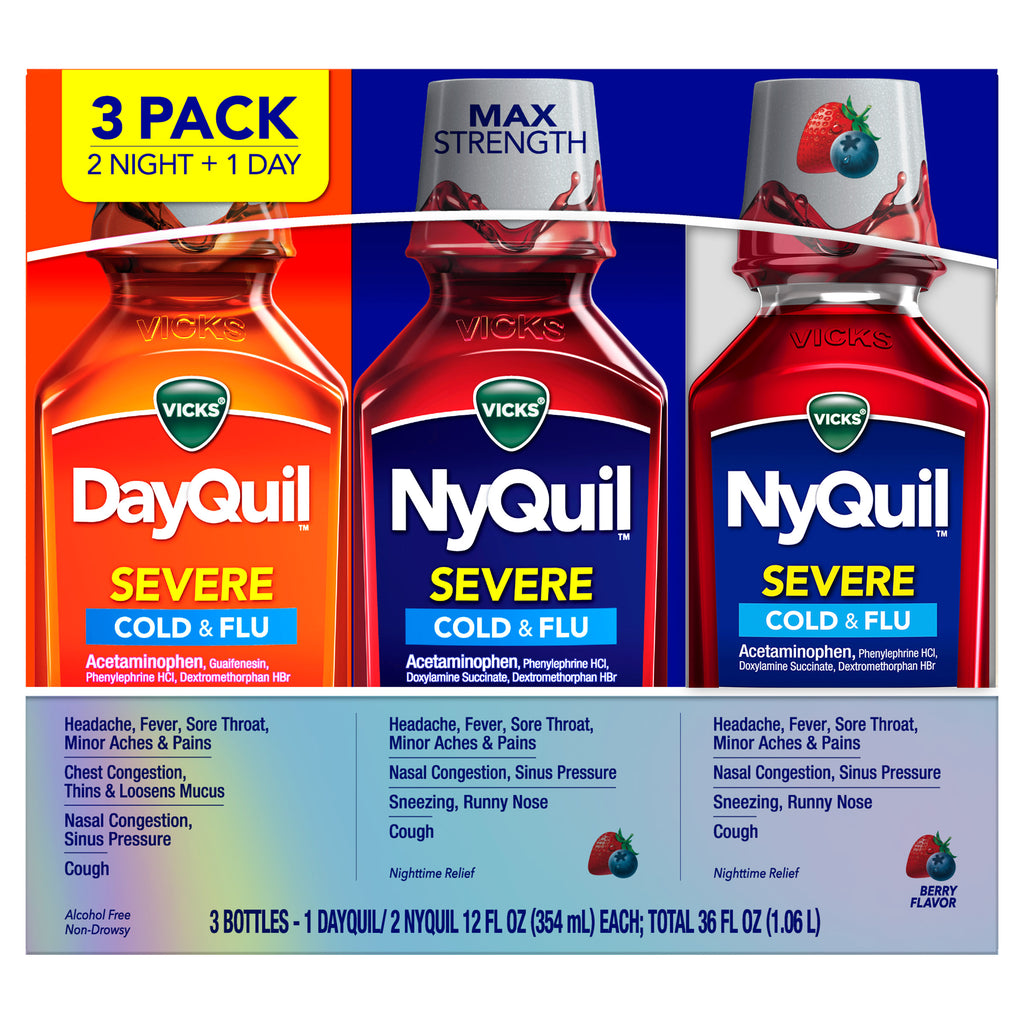 Vicks Severe DayQuil and NyQuil Cough, Cold & Flu Relief Liquid, 36 Fluid Ounces
