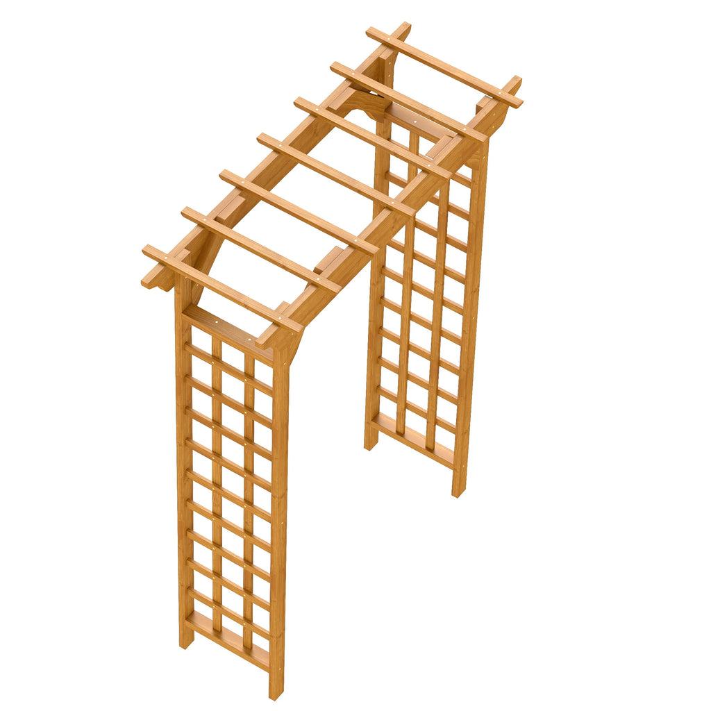 CAMSCH 85'' Premium Outdoor Wooden Arbor Arch with Trellis, Straight top, Pergola Arch for Climbing Plants, Wood Garden Yard Lattice, Wedding Arch for Ceremony, 63''(L) x 26''(W) x 85''(H)