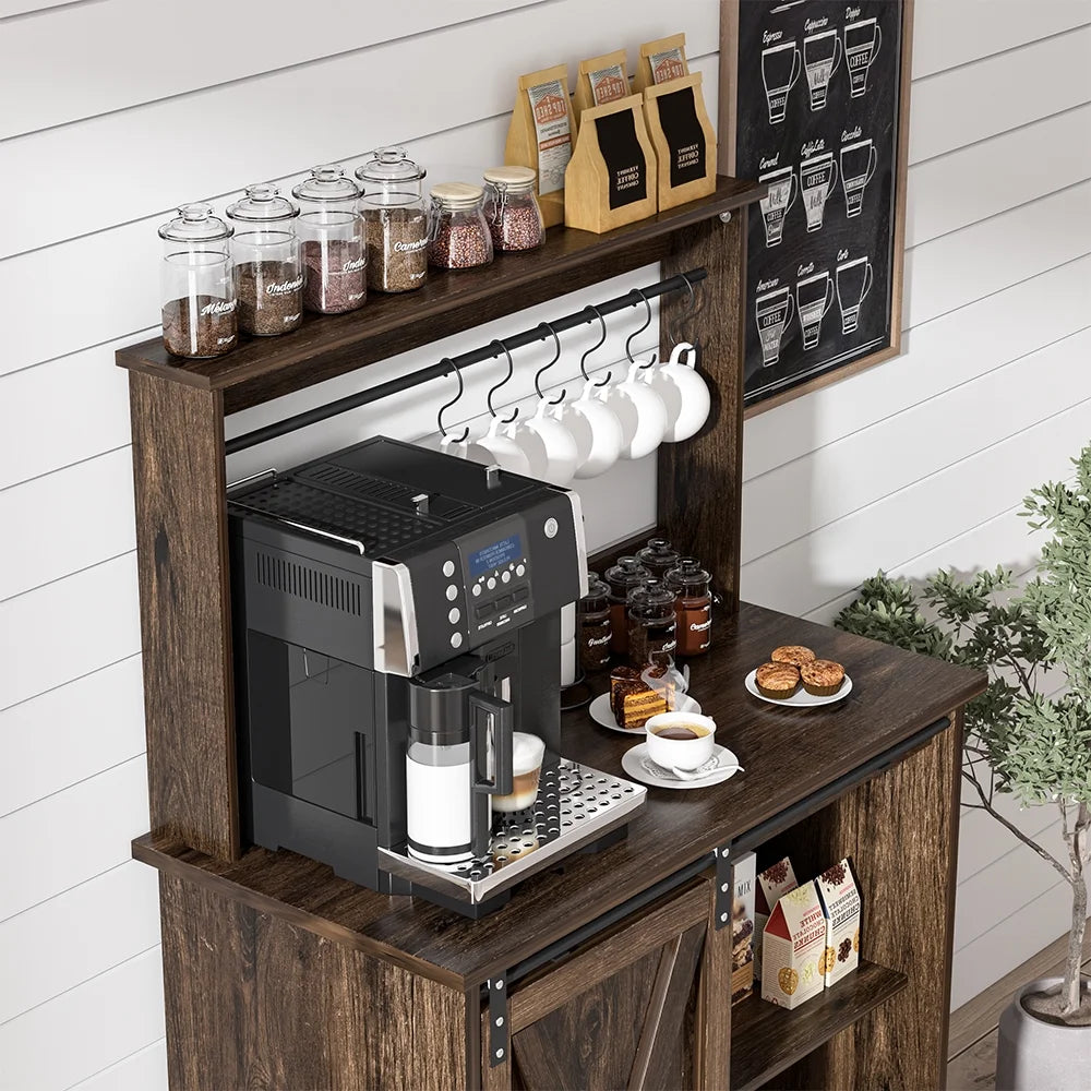 Catrimown Coffee Bar Cabinet, Barn Door Sideboard Buffet Cabinet with Storage, White