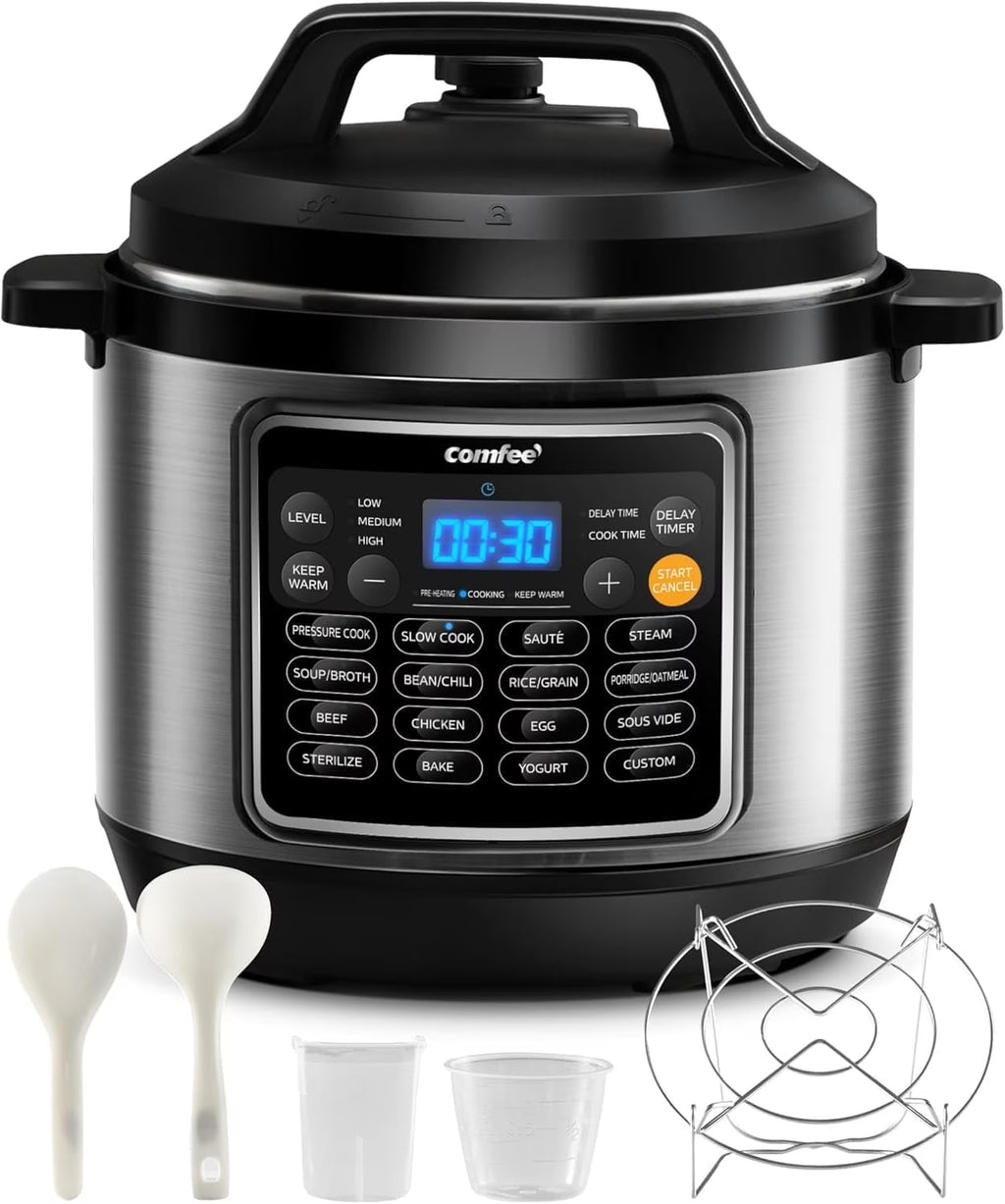 COMFEE 16 in 1 Electric Pressure Cooker Instant Multi Cooker Olla de Presion Non-Stick Pot Yogurt Maker Rice Cooker Slow Cooker Saut Steamer 8 Quarts Stainless Steel