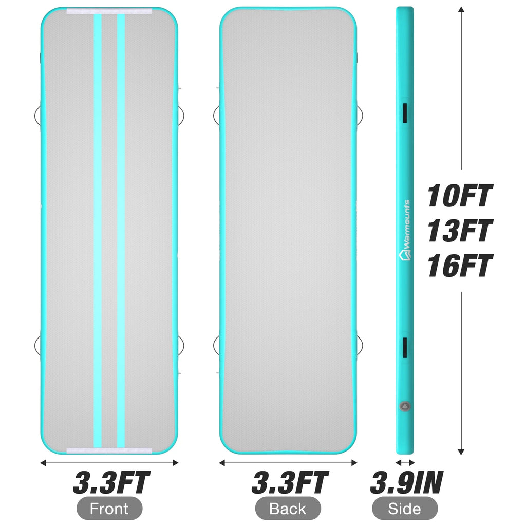 WARMOUNTS Tumbling Mat, 10 ft Inflatable Air Gymnastics Training Mats w/ Electric Pump, 4'' Thick Tumble Track for Home, Gym, Cheerleading, Water, Outdoor