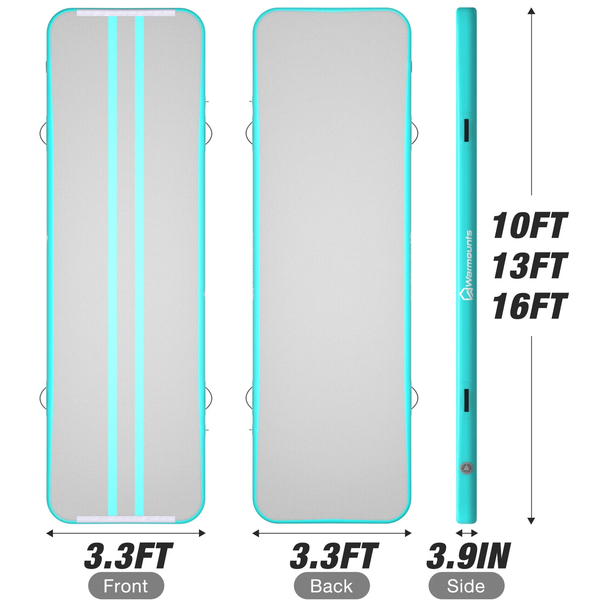 WARMOUNTS Tumbling Mat, 10 ft Inflatable Air Gymnastics Training Mats w/ Electric Pump, 4'' Thick Tumble Track for Home, Gym, Cheerleading, Water, Outdoor
