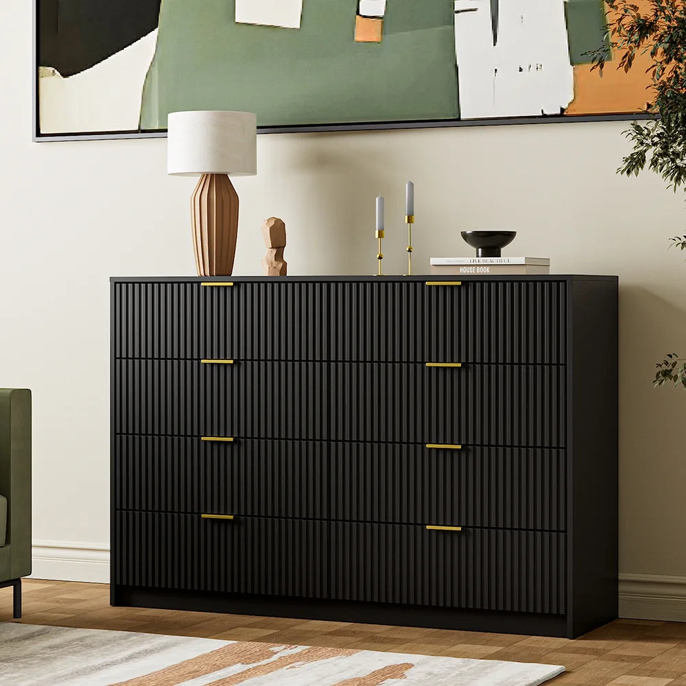 Furniway Black Dresser for Bedroom, 8 Drawer Double Dresser, Modern Chest of Drawers for Bedroom, Living Room, Entryway and Closet, 55" L x 15.7" D x 37.4" H