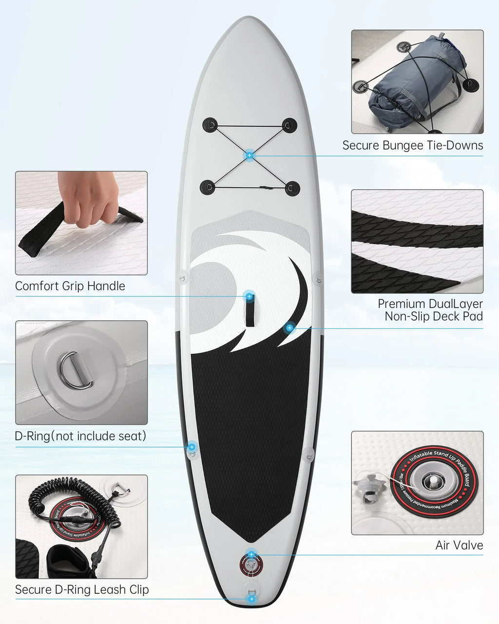 Naipo 10 in Inflatable Stand up Paddle Board 6 in Thick  SUP Paddle Board with Paddleboard Accessories Triple Action Pump Fishing Green