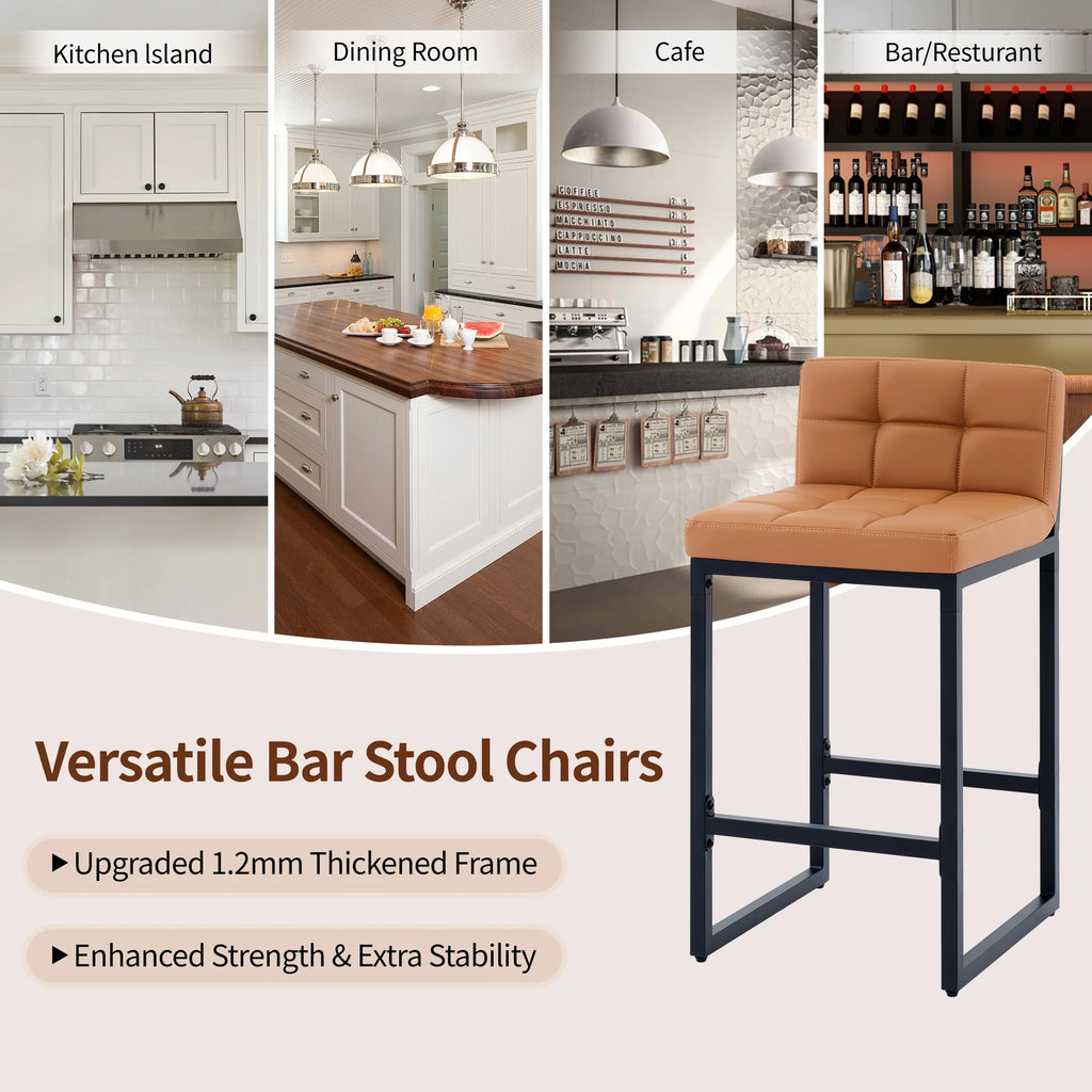 FIRAVOE Bar Stools Set of 3, Counter Height Bar Stools (Low Back)(Thickened Frame) 26" PU Leather Barstools Bar Chairs for Kitchen Island, Black