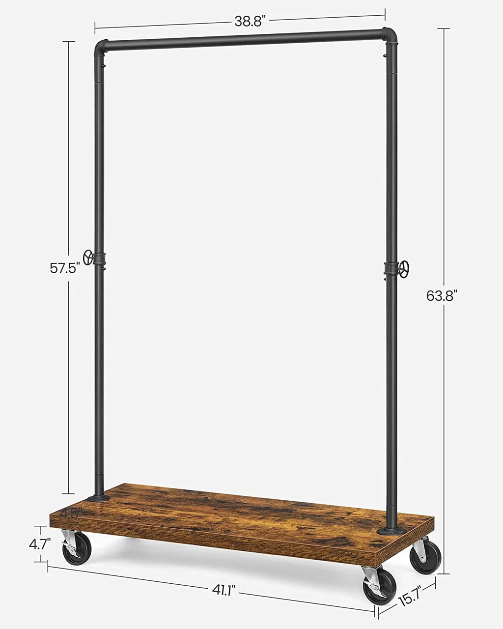 VASAGLE Clothes Rack Heavy Duty Clothing Rack Rolling Garment Rack with Shelf for Bedroom Laundry Room Retail Store Rustic Brown and Black