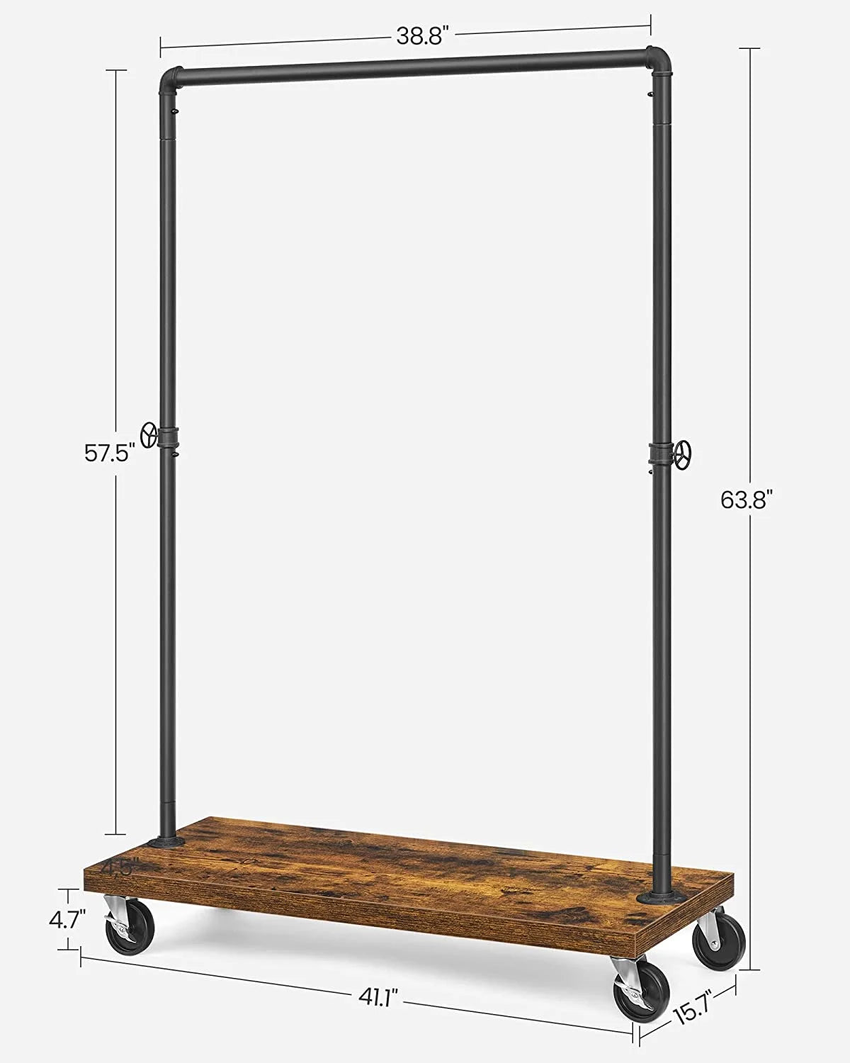 VASAGLE Clothes Rack Heavy Duty Clothing Rack Rolling Garment Rack with Shelf for Bedroom Laundry Room Retail Store Rustic Brown and Black