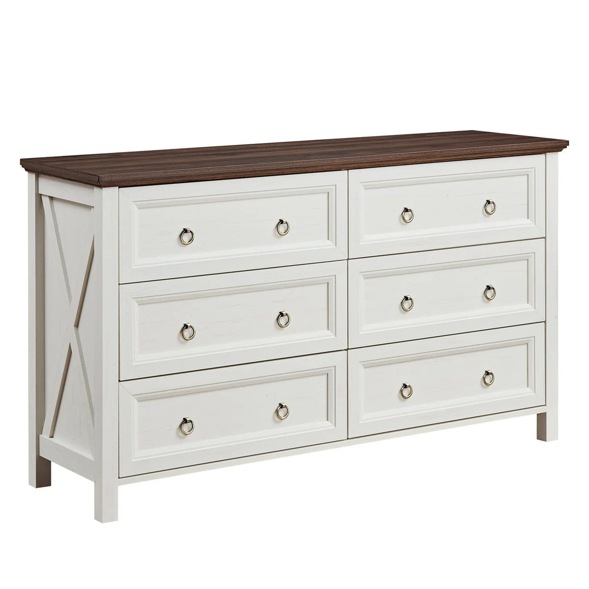 HIUU Farmhouse 8 Drawers Dresser,54 Inch Wide Rustic Wood Dressers & Chest of Drawers for Living Room, Bedroom, Hallway, Closet, Office, Antique White