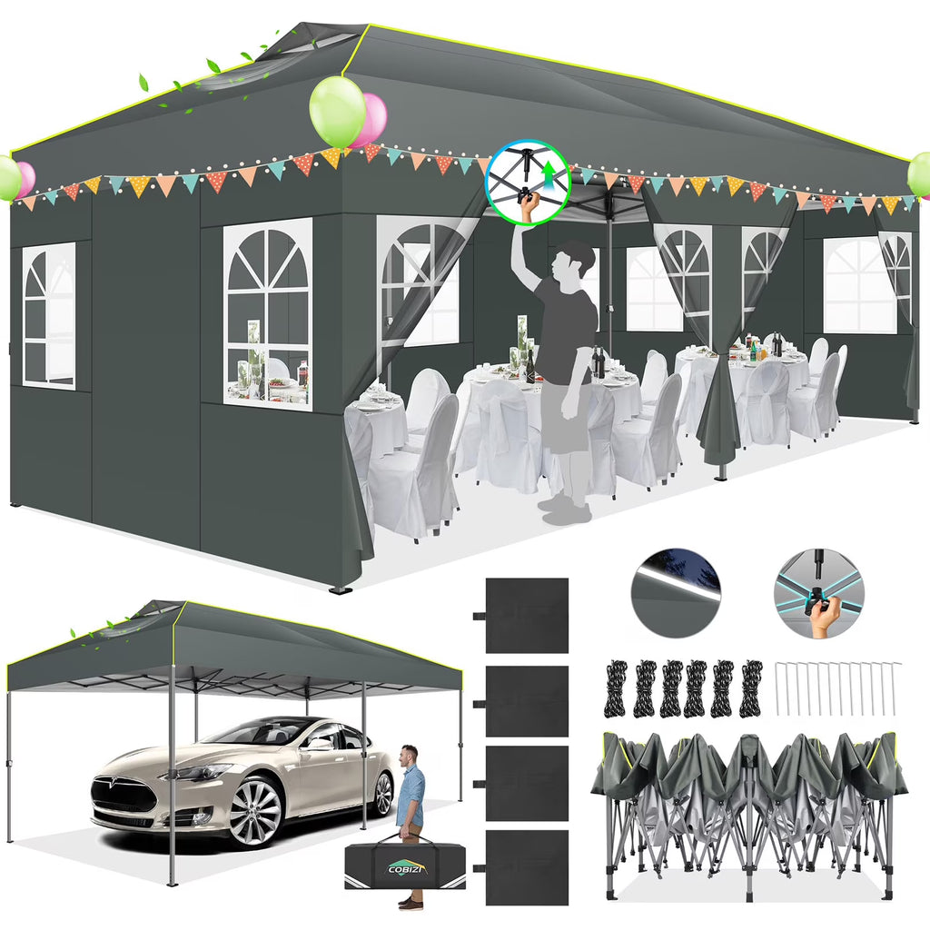 COBIZI 10x10 EZ Pop up Canopy Gazebo with Sidewalls,Pop up Canopy Tent Instant Shelter for Outdoor Party Camping Backyard Beach with Air Vent ,Carry Bag,Stakes,Ropes,Black