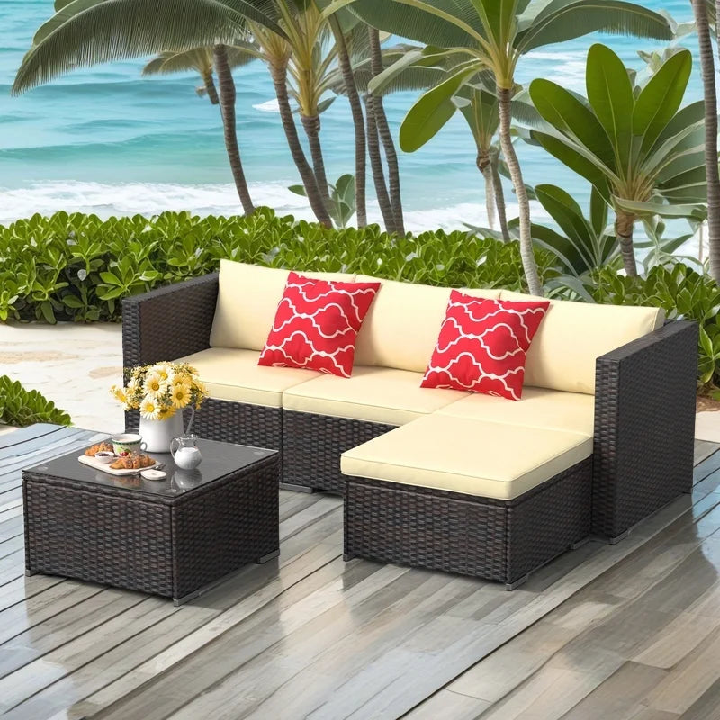 Aiho 7-Piece Rattan Patio Furniture Set , Outdoor Sectional Furniture Set for Patio, Garden, Backyard, Grey