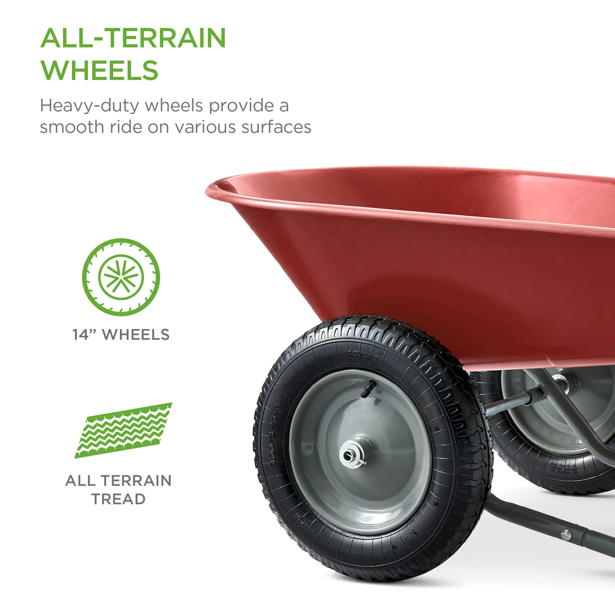 Best Choice Products Dual-Wheel Home Wheelbarrow Yard Garden Cart for Lawn, Construction - Green