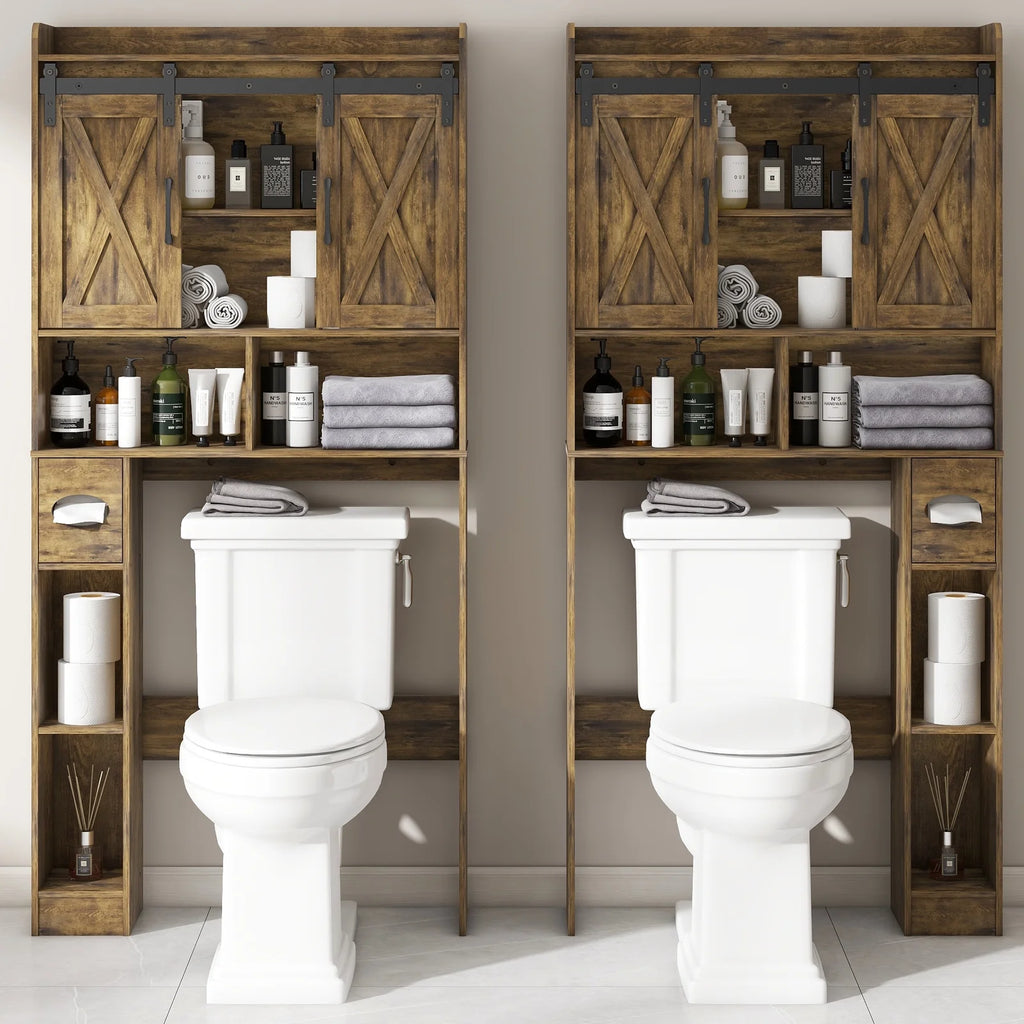 Over The Toilet Storage Cabinet, Farmhouse Storage Cabinet Over Toilet with Sliding Doors Home Space-Saving Toilet Rack, for Bathroom, Restroom, Laundry