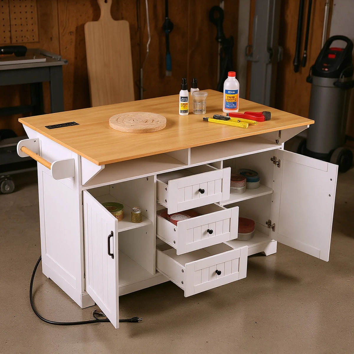 Homy Casa Rolling Large Garage Storage Cabinet with Dual Drop Leaves, Power Outlets for Office Gym, School