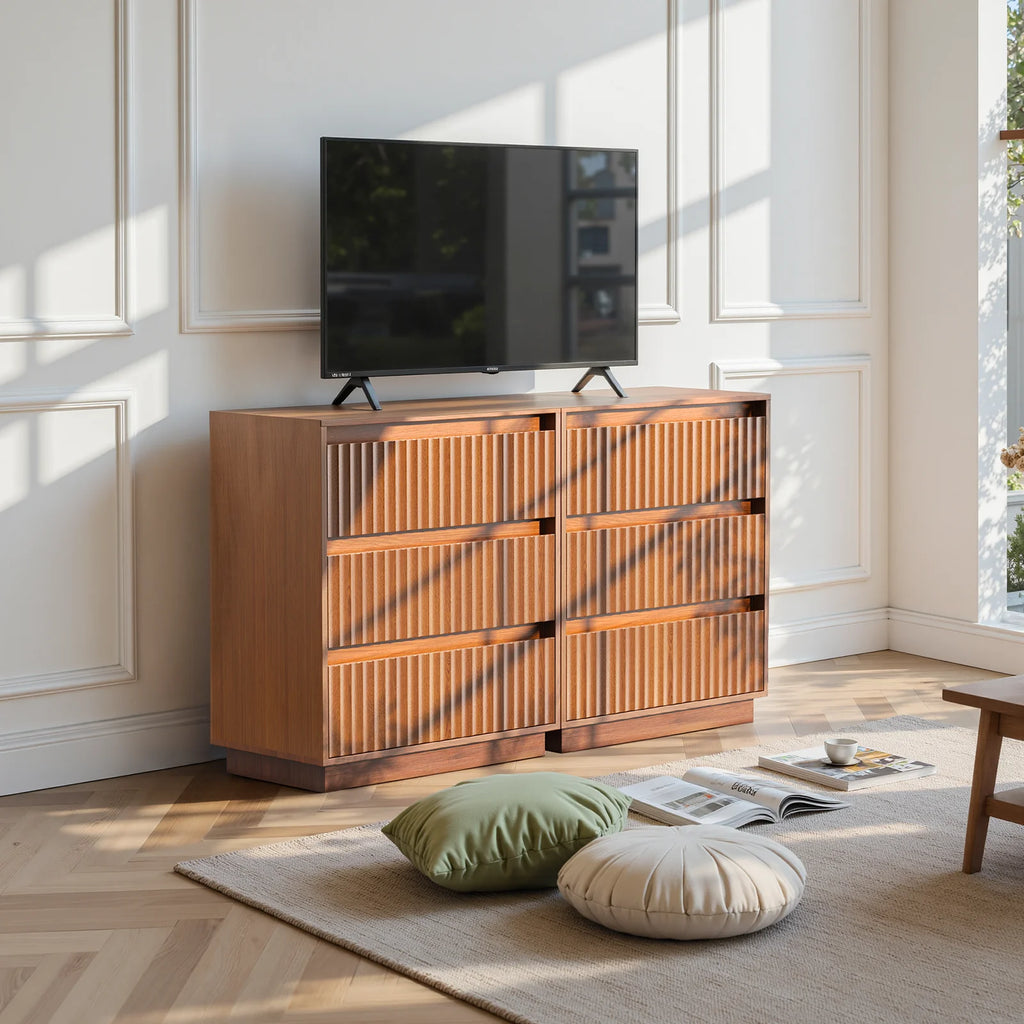 Wood Dresser, 6 Drawer Dresser for Bedroom, Modern Chest of Drawers with Deep Drawers Waterproof Living Room, Hallway, Entryway