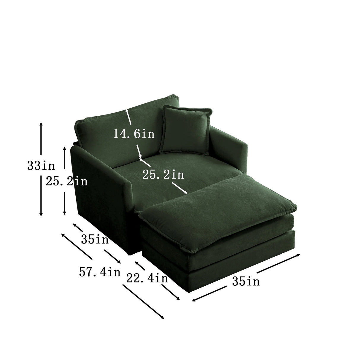 Comfy Deep Seat Sofa Chair, Upholstered Chenille Fabric Armchair with Toss Pillow for Living Room, Bedroom - Beige, Sturdy Wood Frame, 22+ Combination Options