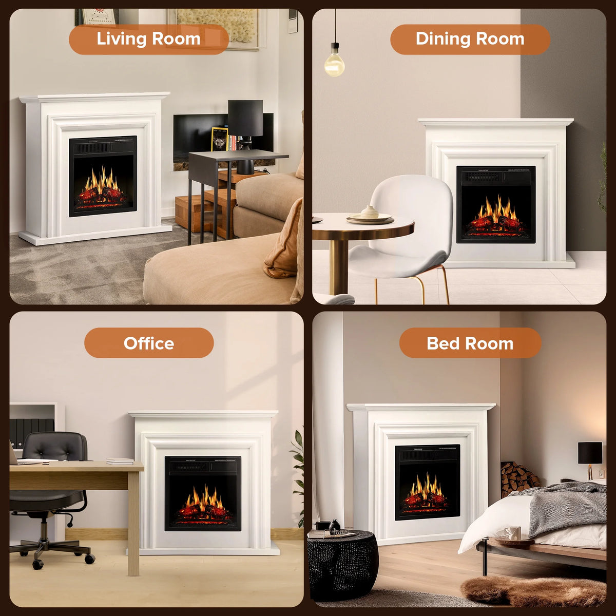 Electactic Electric Fireplace, Free Standing Fireplace, with Remote Control, Adjustable LED Flame, 750W/1500W -White