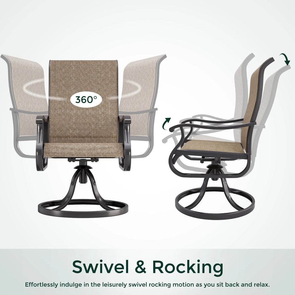ELPOSUN Patio Swivel Chairs Set of 2, Outdoor Dining Chairs High Back All Weather Breathable Textilene Outdoor Swivel Chairs with Metal Rocking Frame for Lawn Garden Backyard Deck, Khaki