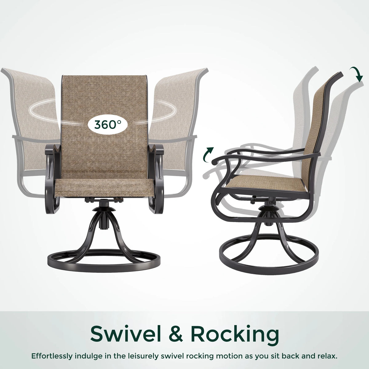 ELPOSUN Patio Swivel Chairs Set of 2, Outdoor Dining Chairs High Back All Weather Breathable Textilene Outdoor Swivel Chairs with Metal Rocking Frame for Lawn Garden Backyard Deck, Khaki
