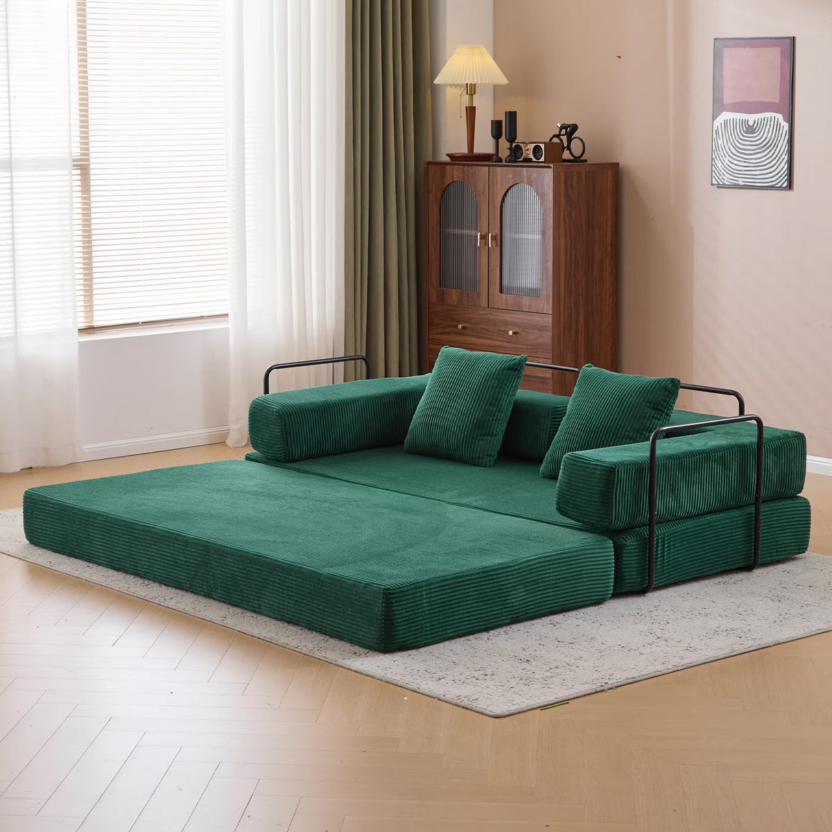 Taicans Convertible Floor Sofa Bed - 3 Seats Foldable Corduroy Futon Couch w/Pillow Support,Space-Saving Guest Bed for Living Room,Dorm,No Assembly Compressible Foam Mattress (Gray,76.7Inch L)