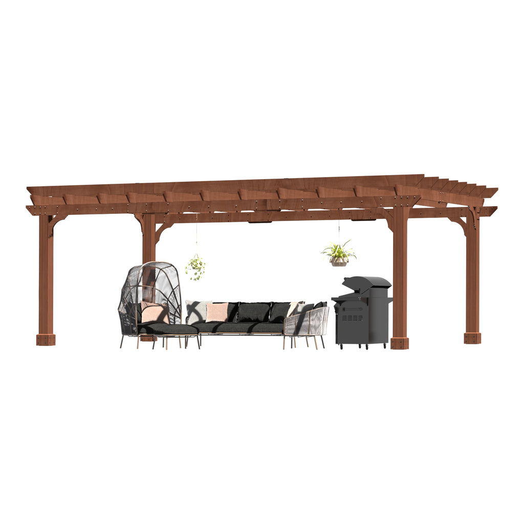 VEIKOUS 12'x10' Cedar Wood Pergola w/ Flat Roof and Ground Stakes for Outdoor Patio, Garden, Deck