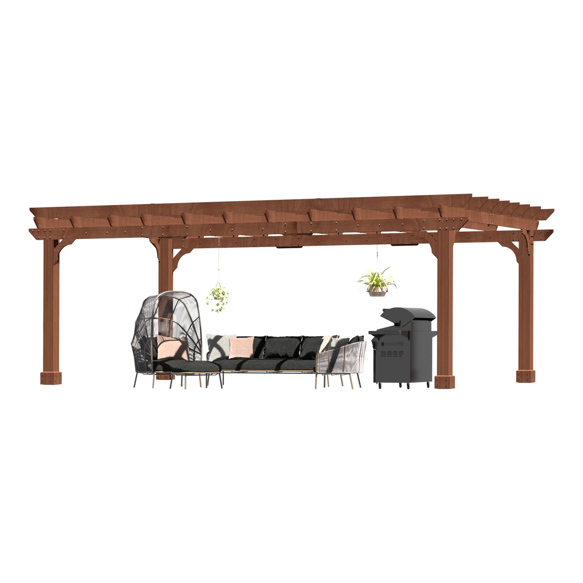 VEIKOUS 12'x10' Cedar Wood Pergola w/ Flat Roof and Ground Stakes for Outdoor Patio, Garden, Deck