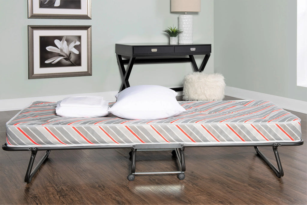 Linon Torino Folding Rollaway Guest Bed with 4" Innerspring Mattress, Cot