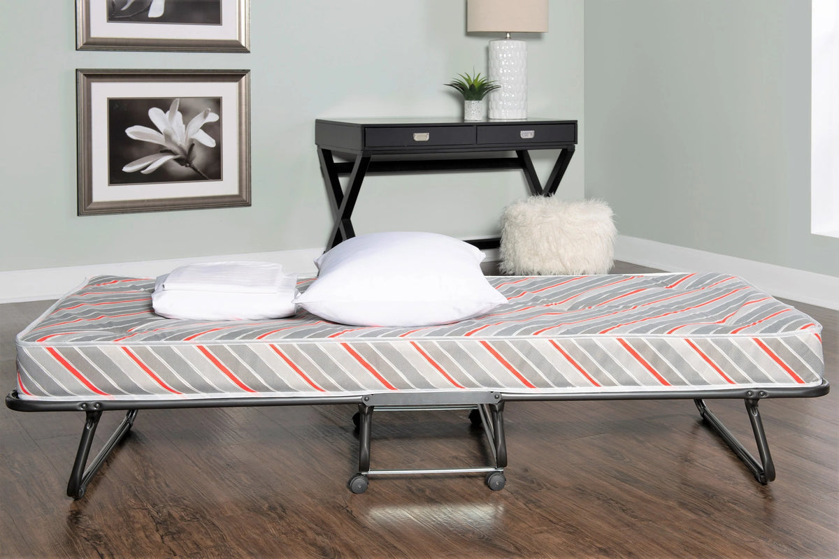 Linon Torino Folding Rollaway Guest Bed with 4" Innerspring Mattress, Cot