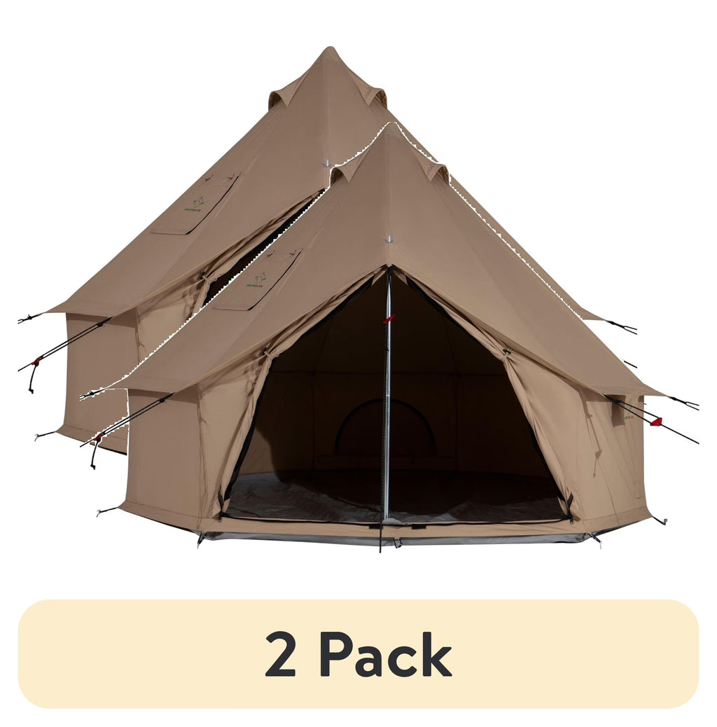 (2 pack) WHITEDUCK Regatta Canvas Bell Tent w/Stove Jack, Sandstone Beige, 10', Waterproof 4-Season Camping