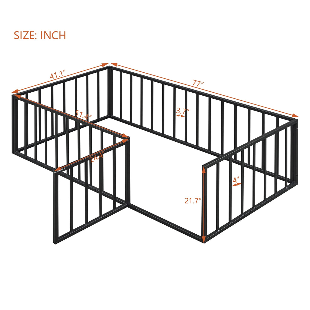Bellemave Full Size Bed Frame, Full Montessori Bed with Safety Guardrails and Detachable Fence, Wood Full Daybed Frame, Low Profile & Rounded Corners Design, Natural