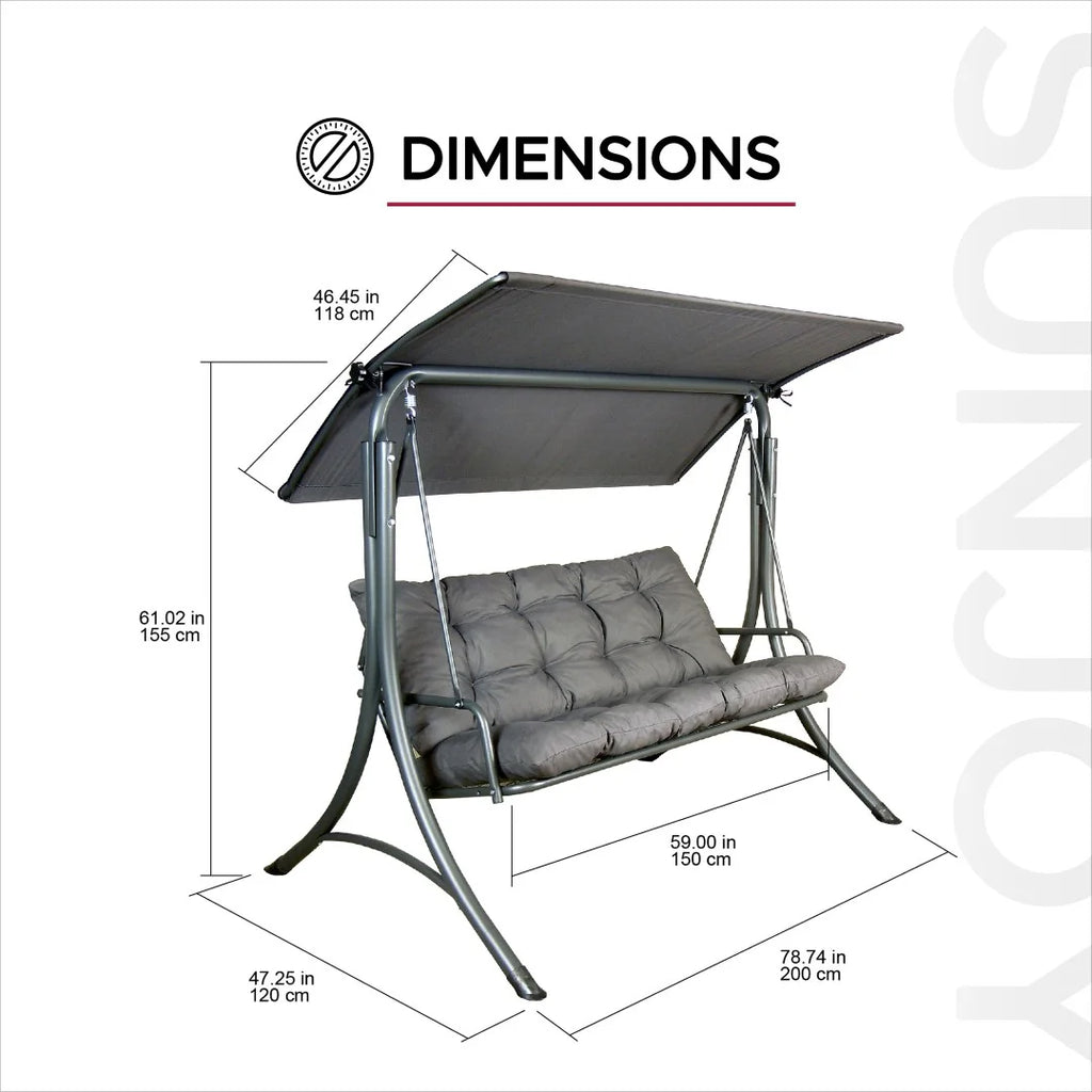 Made in Italy SUNJOY Outdoor Porch Swing, 2 Seat Patio Metal Swing with Adjustable Canopy