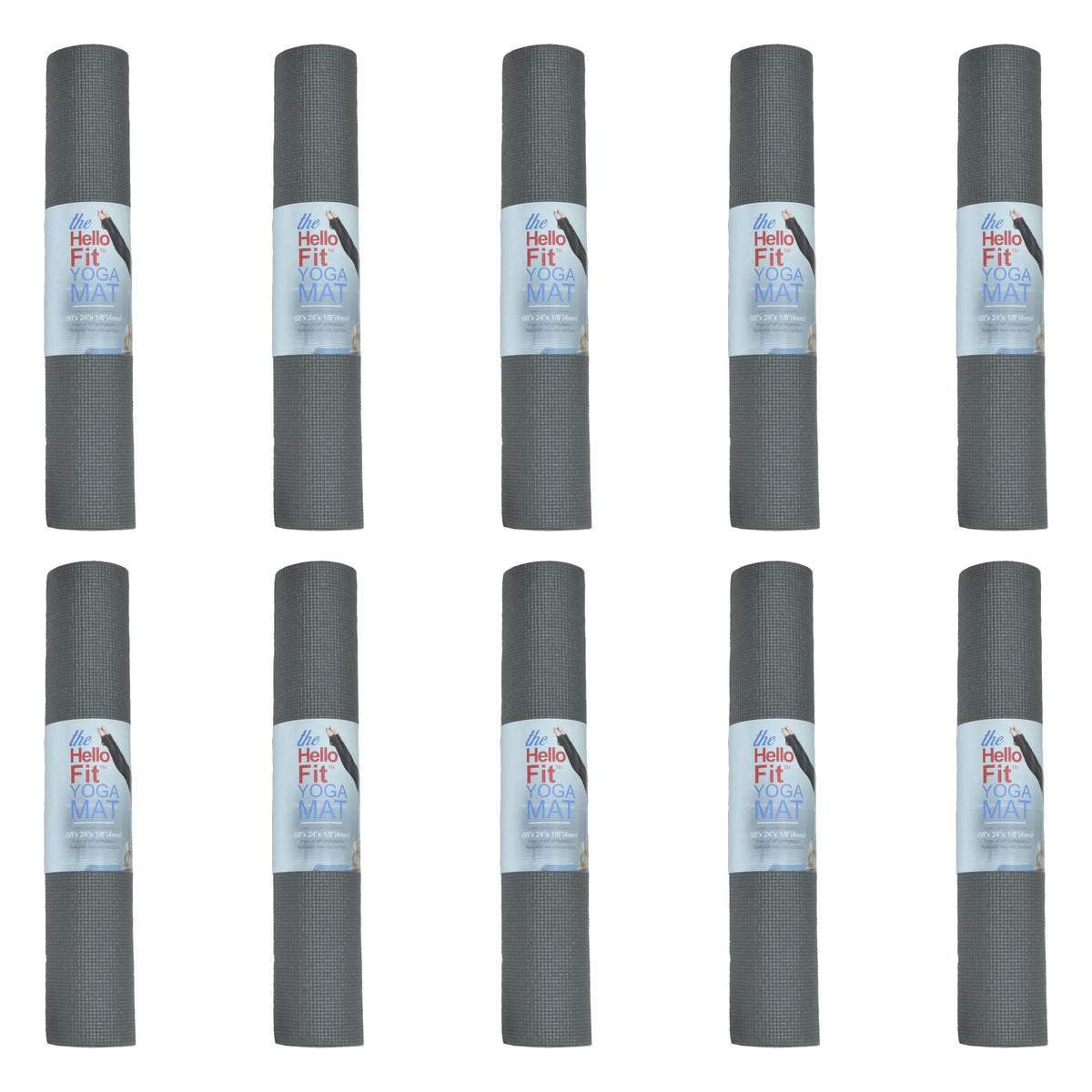 Hello Fit Bulk Yoga Mats, 10-Pack – 68" x 24", 4mm Thick, Non-Slip & Non-Toxic – Ideal for Schools, Studios & Gyms, Assorted