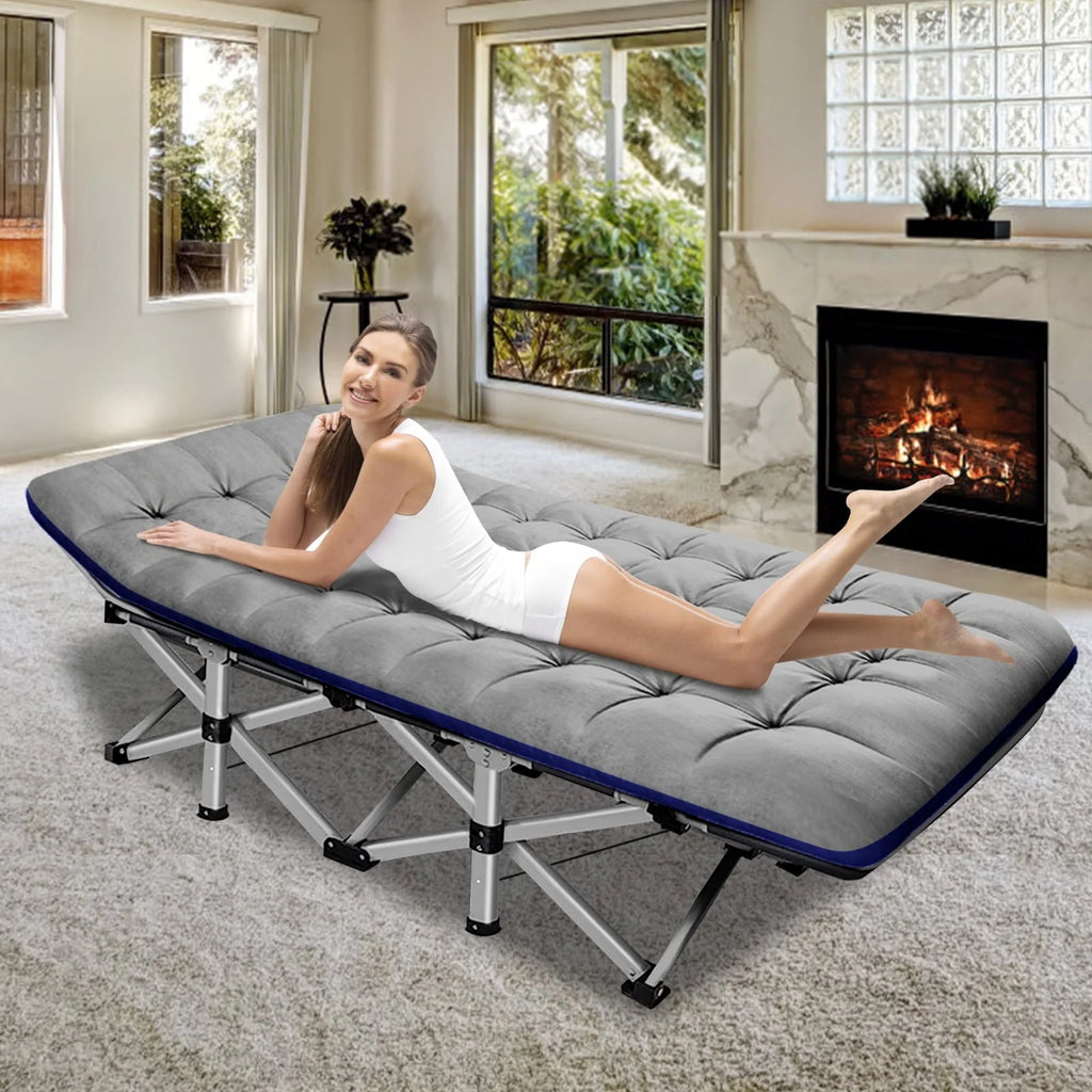 Slsy Folding Camping Cot for Adults, Folding Cot Bed for Sleeping with 2 Sided Mattress & Carry Bag, Tent Cot, Supports 880 lbs