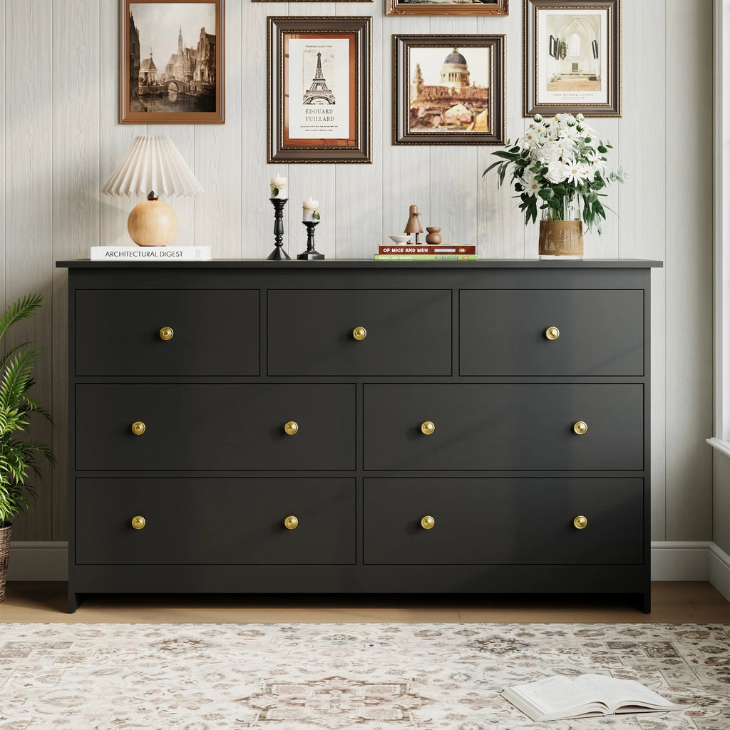 YouTrend 7 Drawer Dresser,White Dresser for Bedroom Drawer Organizer Storage Drawers,Wood Adult Storage Cabinet Living Room Hallway
