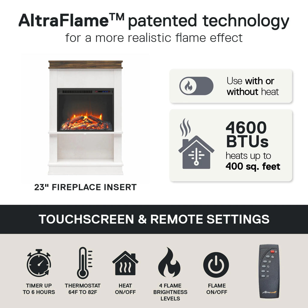 Mateo Electric Fireplace with Mantel and Open Shelf, Black with Natural