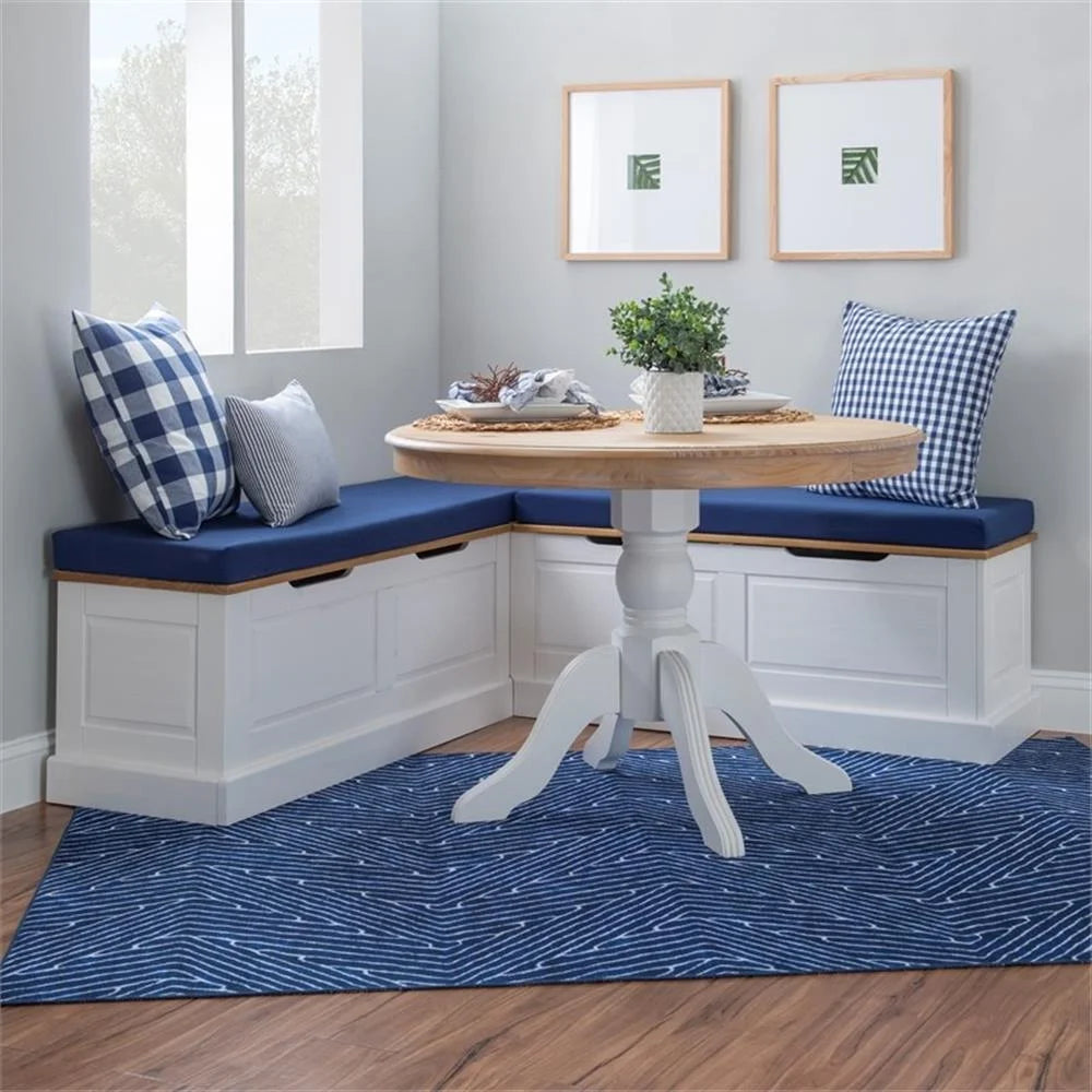 Pemberly Row Natural White Wood Nook With Green Polyester Fabric Cushions