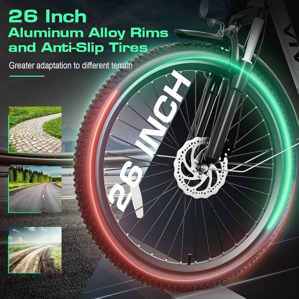Vivi Electric Bike for Adults 26" Electric Cruiser Bike 500W Step-Through Electric Bike 20MPH & 50Miles City Commuter Electric Bike with Cruise Control