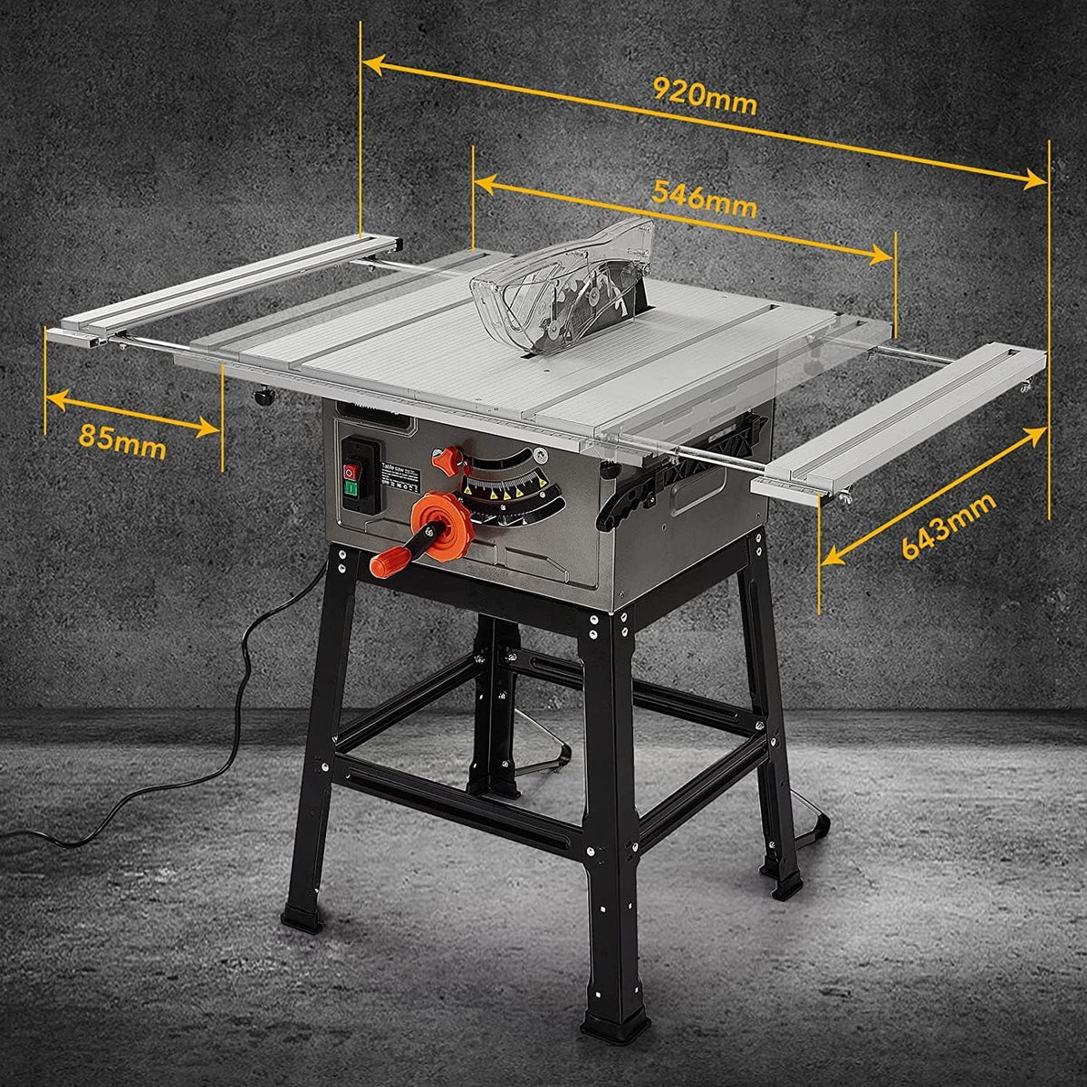 Garvee 10" Table Saw - 15A Electric Table Saw with Metal Stand, 90 Cross Cut & 0-45 Bevel Cut, Cutting Speed Up to 5000RPM Multifunctional Saw Adjustable Blade Height for Woodworking,Gray