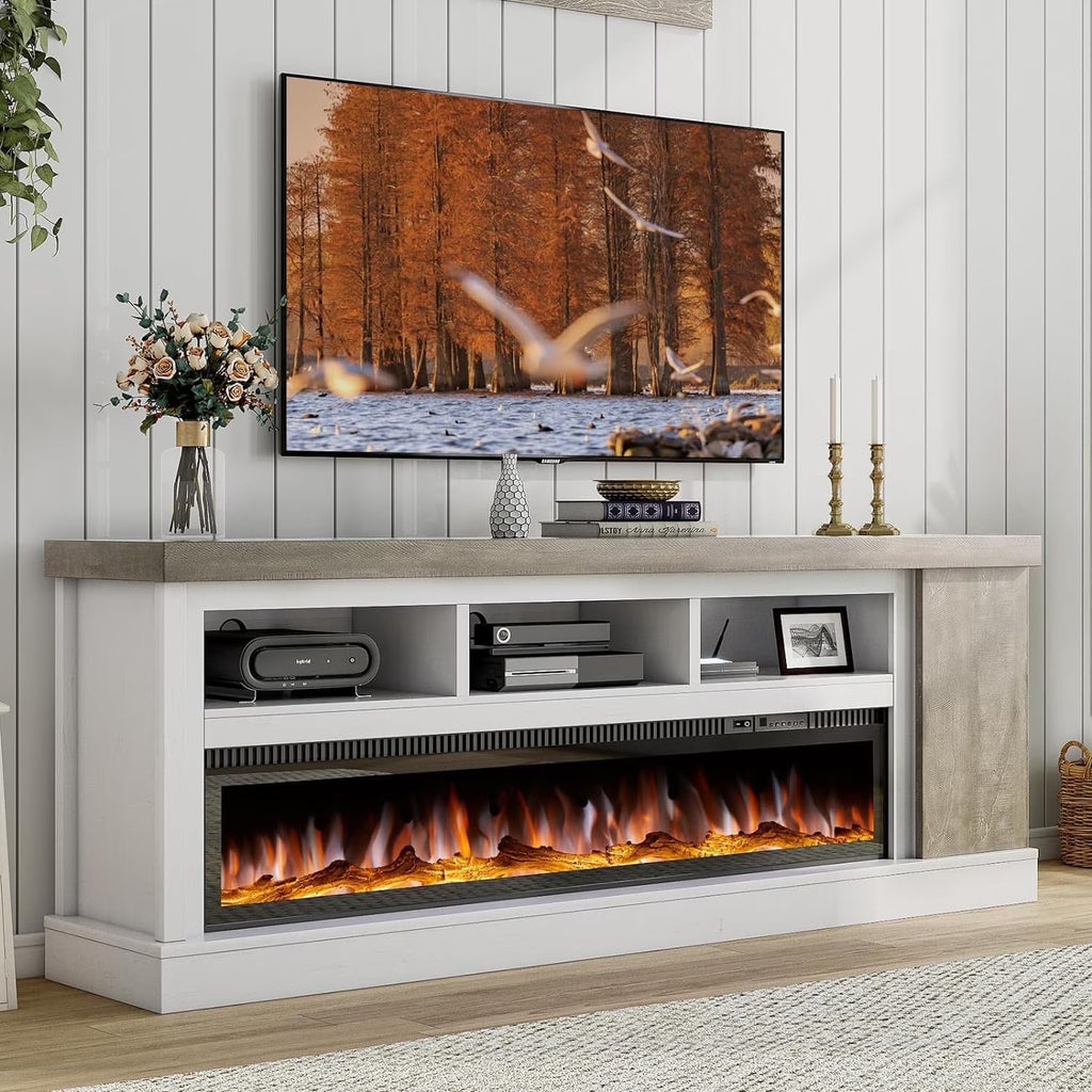 Merluxy 75" Fireplace TV Stand for TVs up to 85", Black & Brown