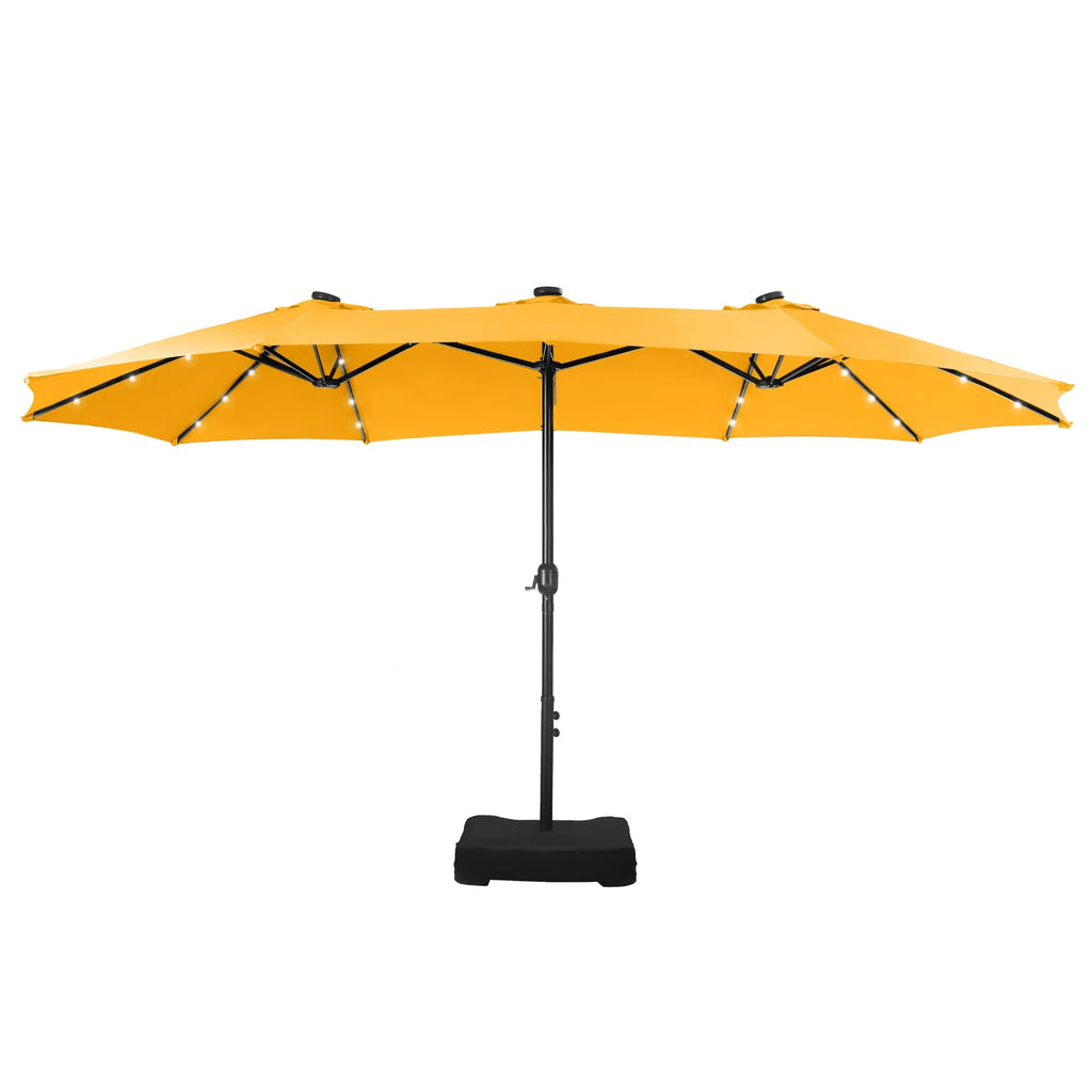 Summit Living 15 FT Double-Sided Solar Patio Umbrella with Base Large Outdoor Umbrella with LED Solar Lights - Haze Blue