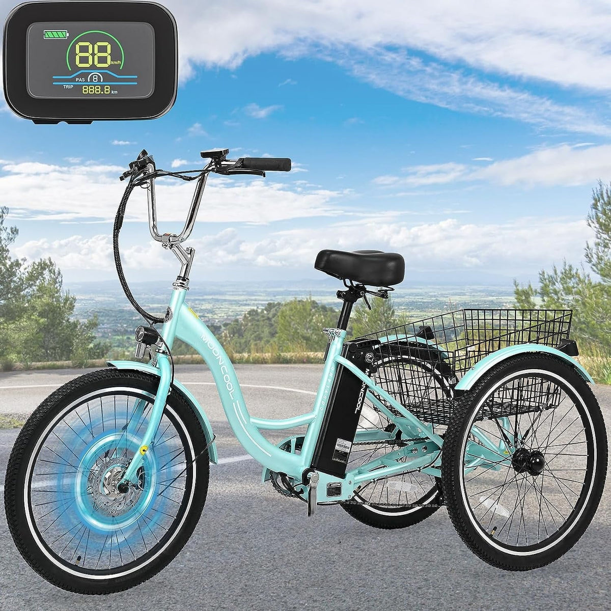 ABORON 350W Electric Trike, 7 Speed 24"/26" Motorized 3 Wheel Electric Tricycle for Adults with 36V 10Ah Lithium Battery UL Certified, Rear Basket