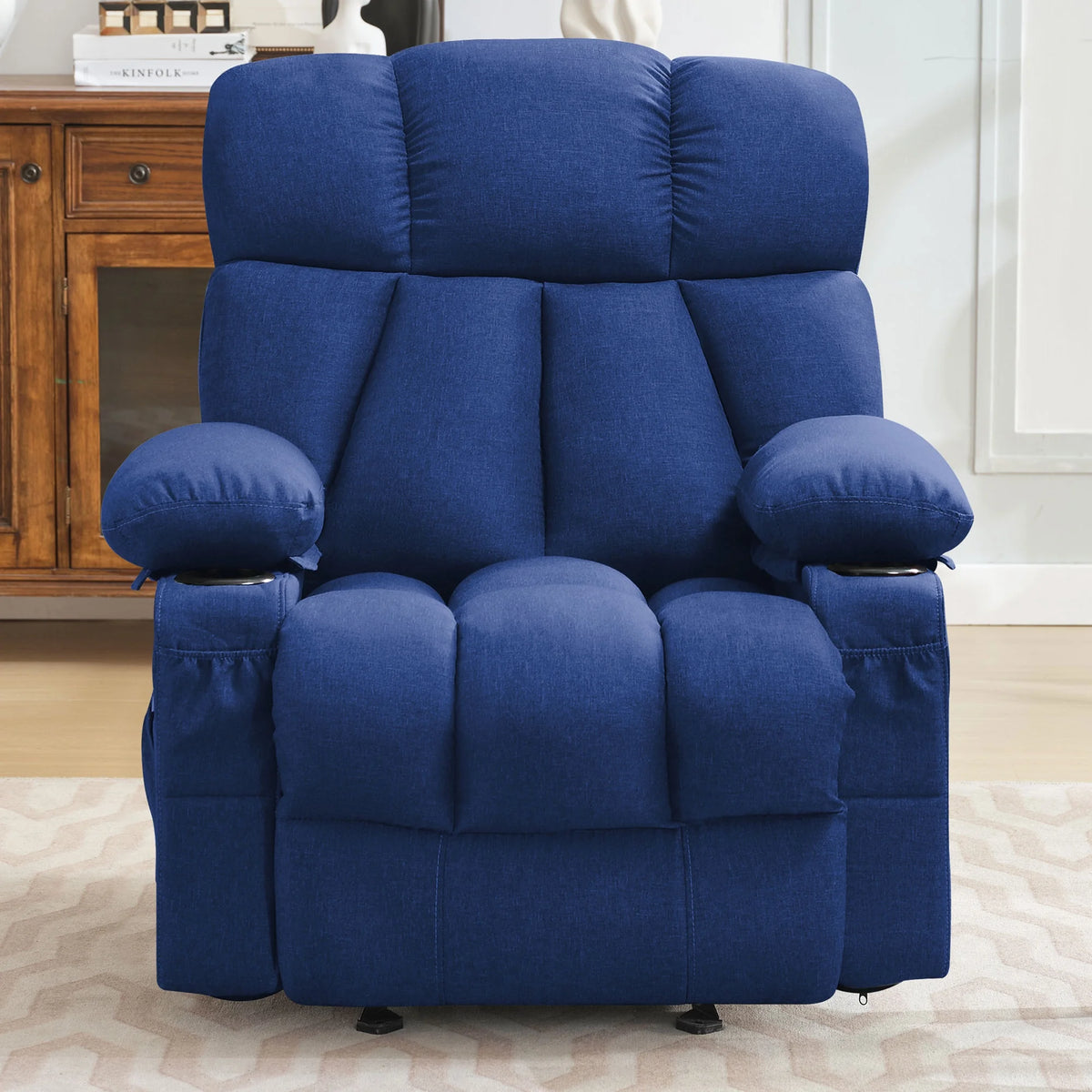 JONPONY Manual Recliner Chair with Heat Therapy and Massage Function, Heavy Duty Reclining Mechanism Massage Chair, Elderly Single Rocker Sofa with Cup Holders for Bedroom Home Theater,Grey